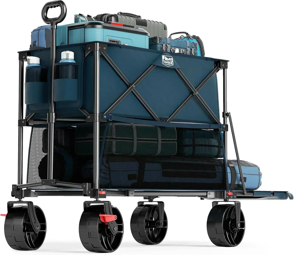 400L Large Capacity Folding Double Decker Cart with Brakes 54 Inch Extra Long Extended Cart wourant