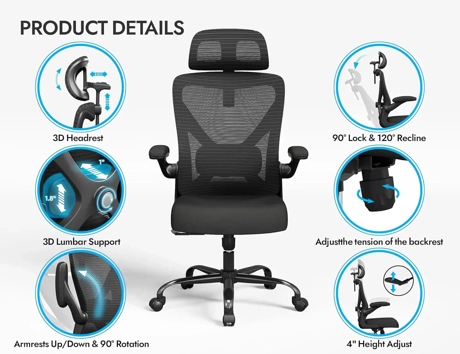 Office computer desk and chair gaming chair with lumbar support and headrest wourant