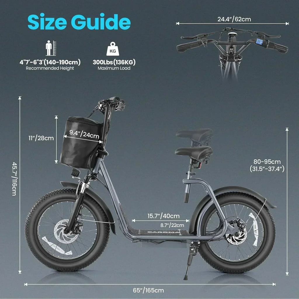 Caroma Peak 800W Foldable Adult Electric Scooter with 20-inch Wide Tires 48V Battery Basket wourant