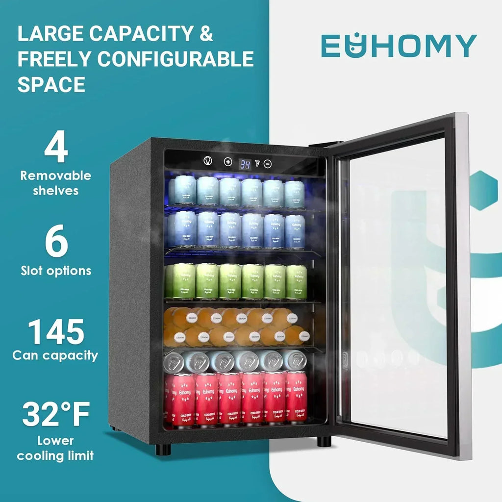 EUHOMY Beverage Refrigerator Cooler 130 Can Mini Fridge with Glass Door Beverage Cooler wourant