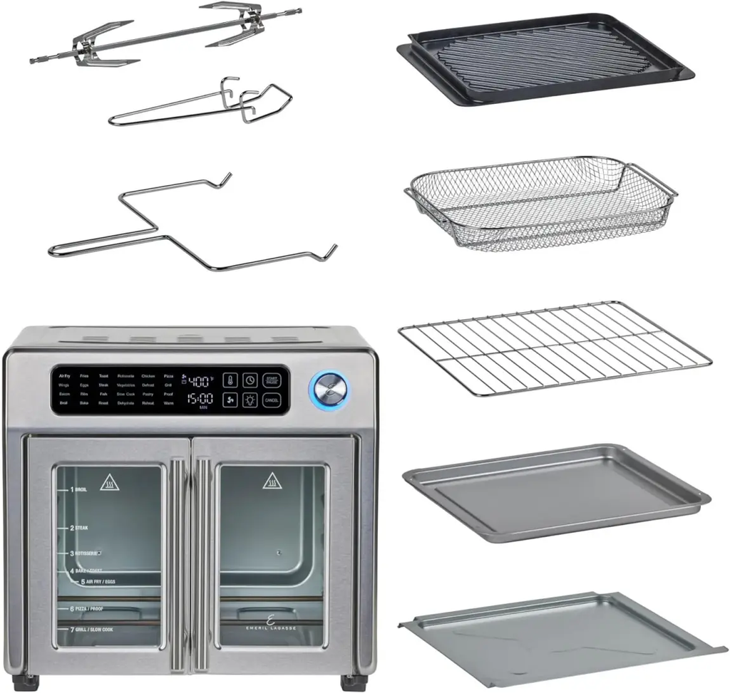 Emeril Lagasse 26 QT Extra Large Air Fryer, Convection Toaster Oven with French Doors, Stainless Steel wourant