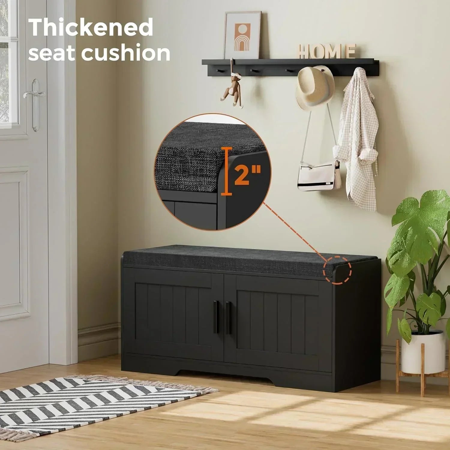 2-Tier Storage Bench Shoe Bench with Thickened Padded Seat Cushion Entryway Bench wourant