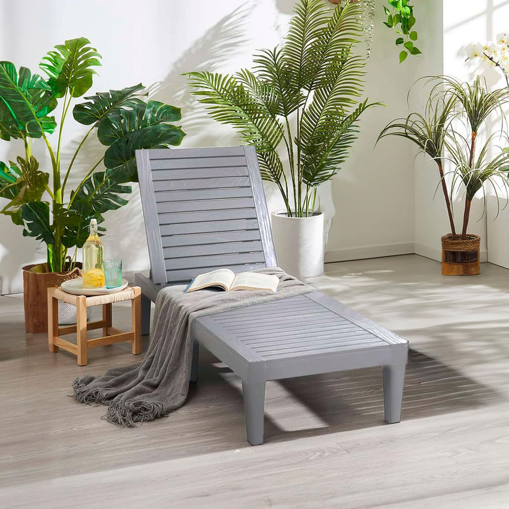 Patio Chairs Black Chaise Lounge Chair Outdoor 5-Position Adjustable Sun Tanning Chair wourant