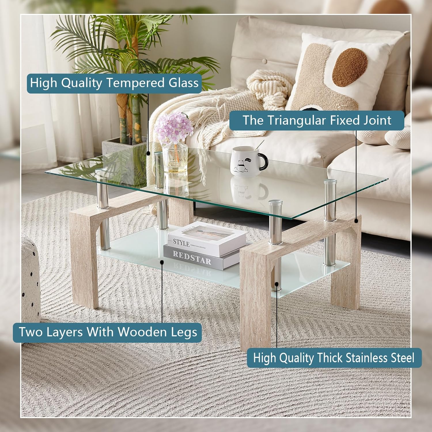 Living Room Rectangle Coffee Table Tea Table Suitable for Waiting Room Modern Side Coffee Table wourant