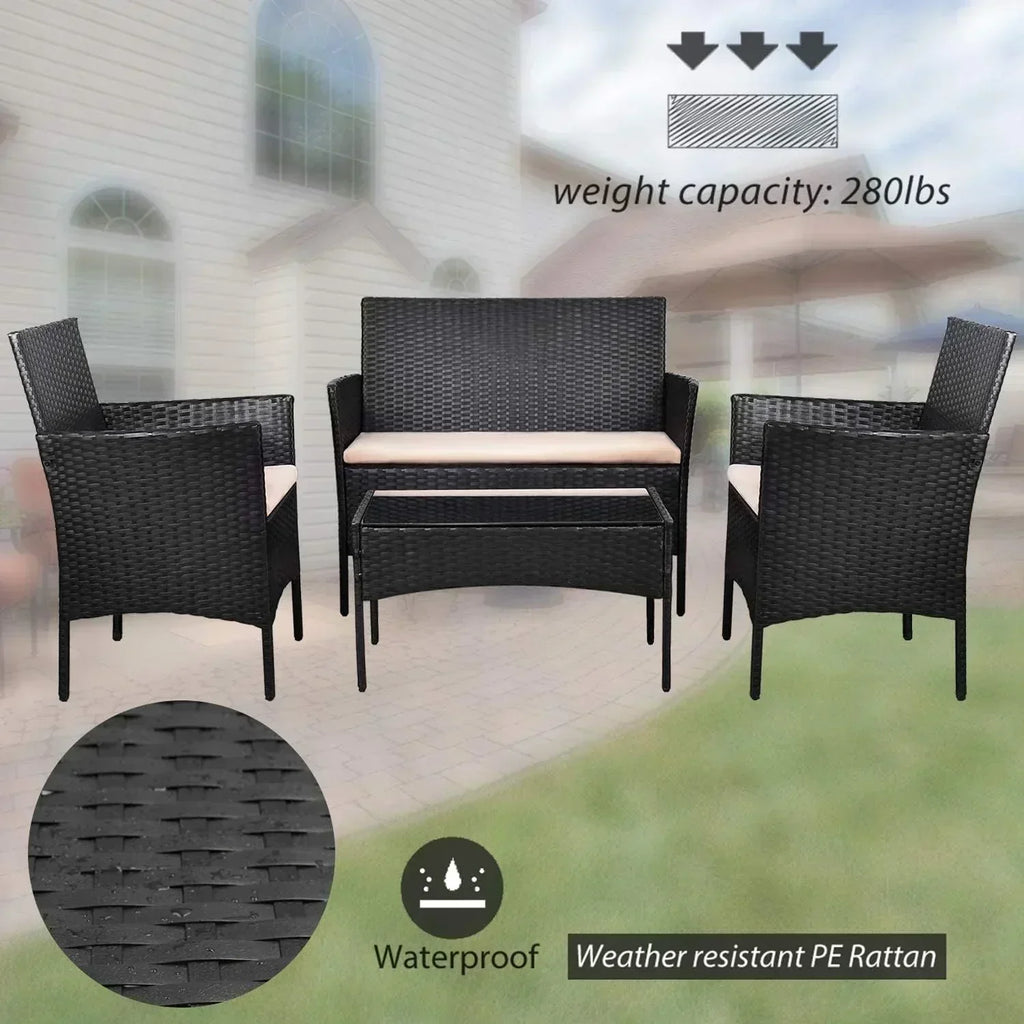4 piece outdoor patio furniture set rattan chair wicker set wourant