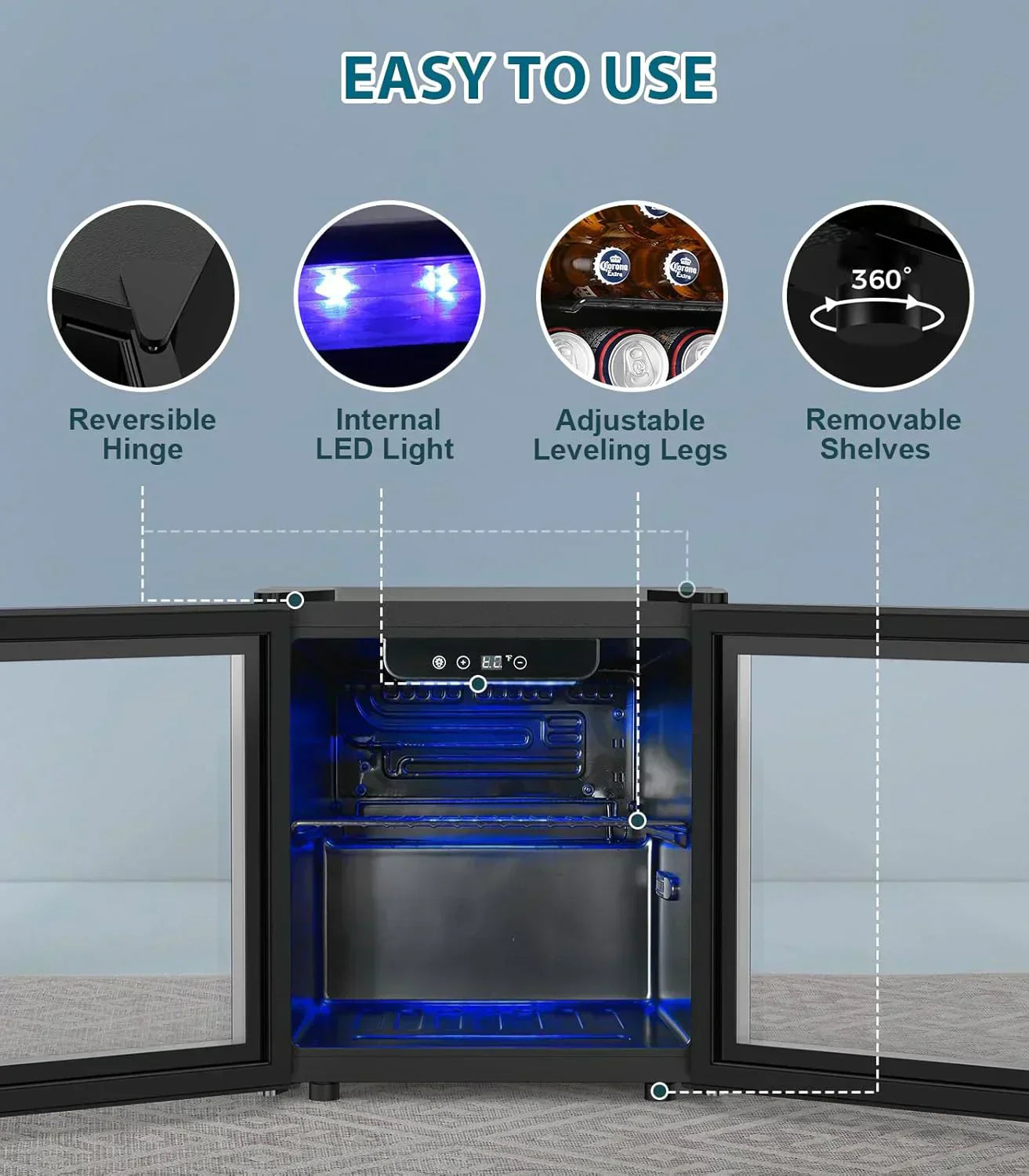 Mini Fridge 130 Can Beverage Refrigerator Cooler Drink Fridge Adjustable Temperature Control wourant