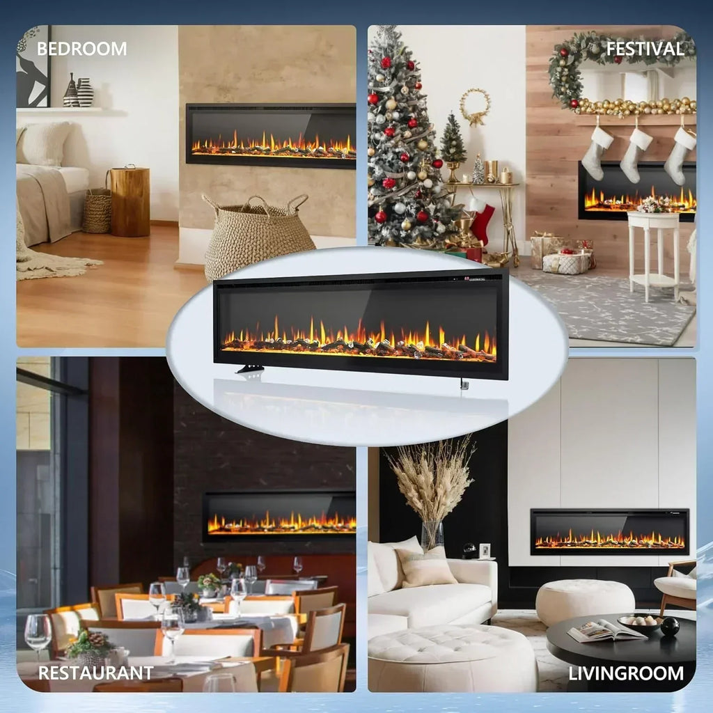 EUHOMY 50 Inch Electric Fireplace Wall Recessed Adjustable Flame Color Fireplace Heater wourant