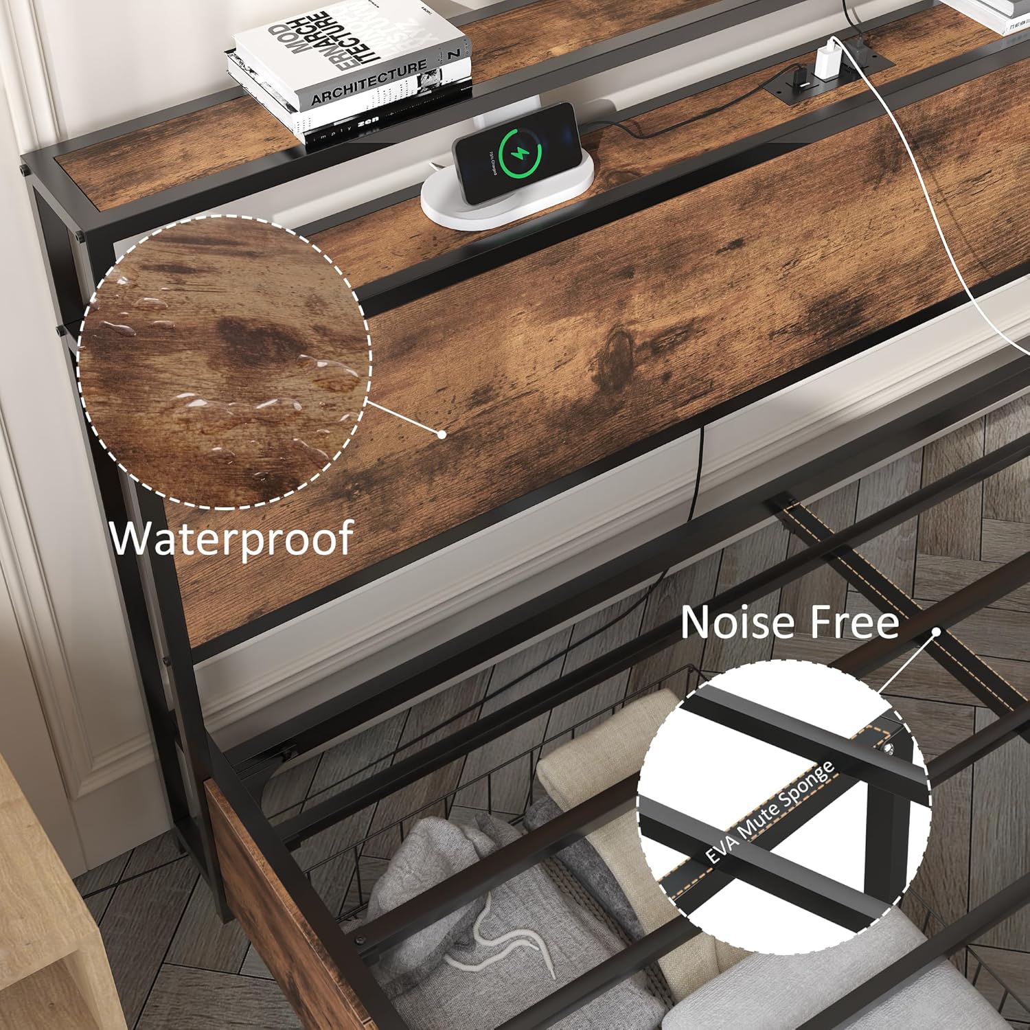 Lifezone Queen Bed Frame 2-Tier Storage Headboard Metal Platform Bed Frame 4 Storage Drawers wourant