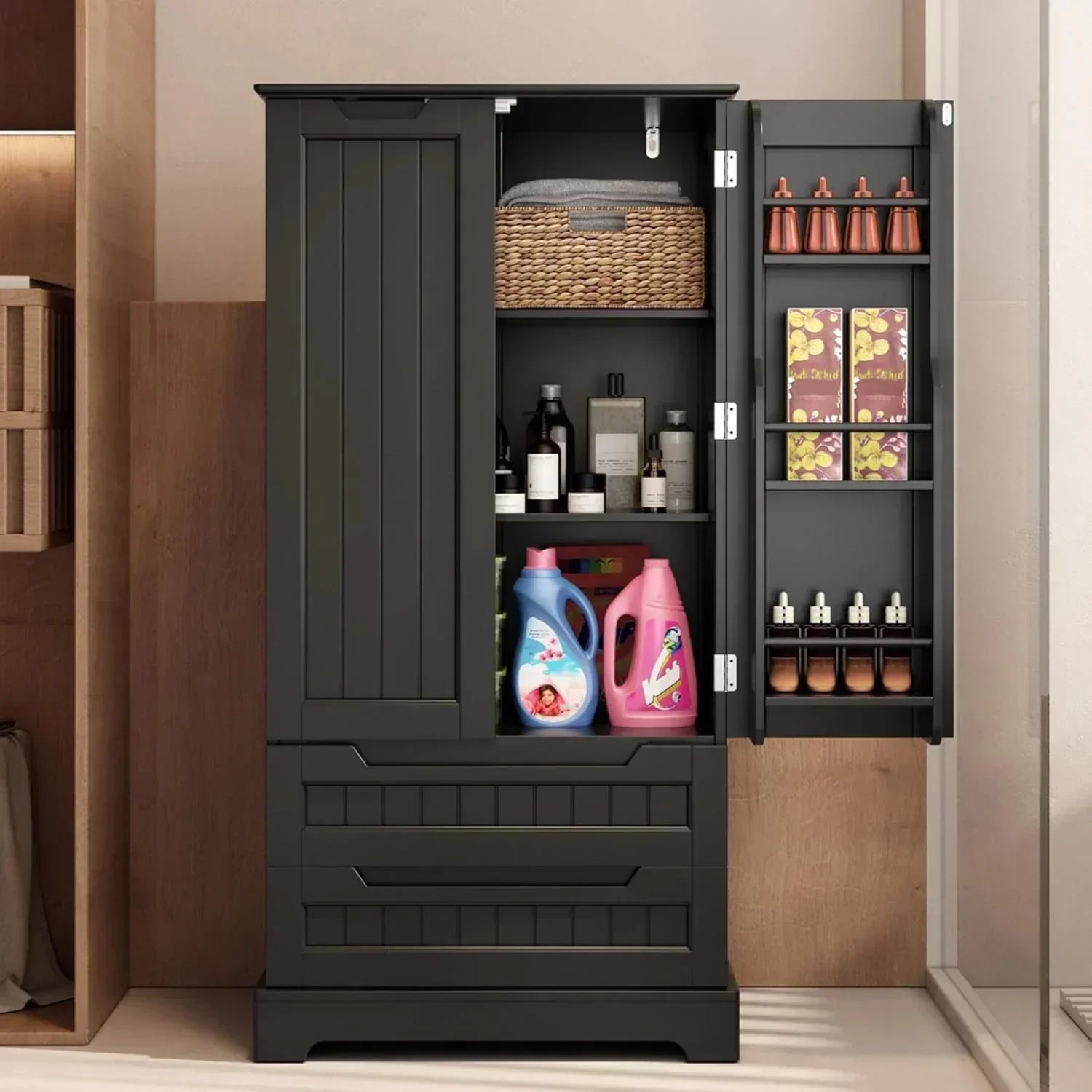 Gizoon Kitchen Pantry Cabinet with Drawers Freestanding Bathroom Storage Cabinet with Doors wourant