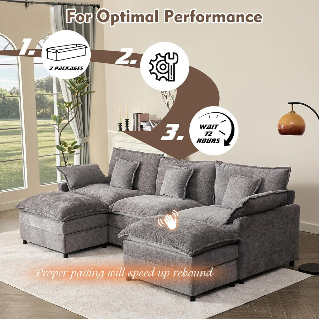 108" U-shaped sofa modular sofa three-seater comfortable cloud sofa wourant