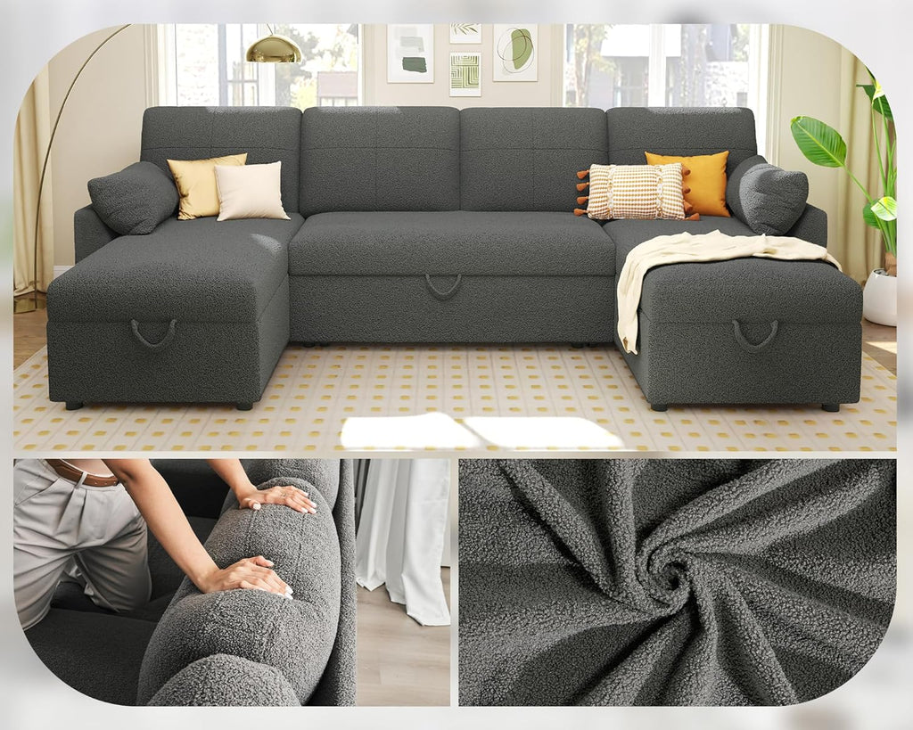 VanAcc Sofa Bed Sleeper Sofa with Storage Chaise 2 in 1 Pull Out Couch Living Room wourant