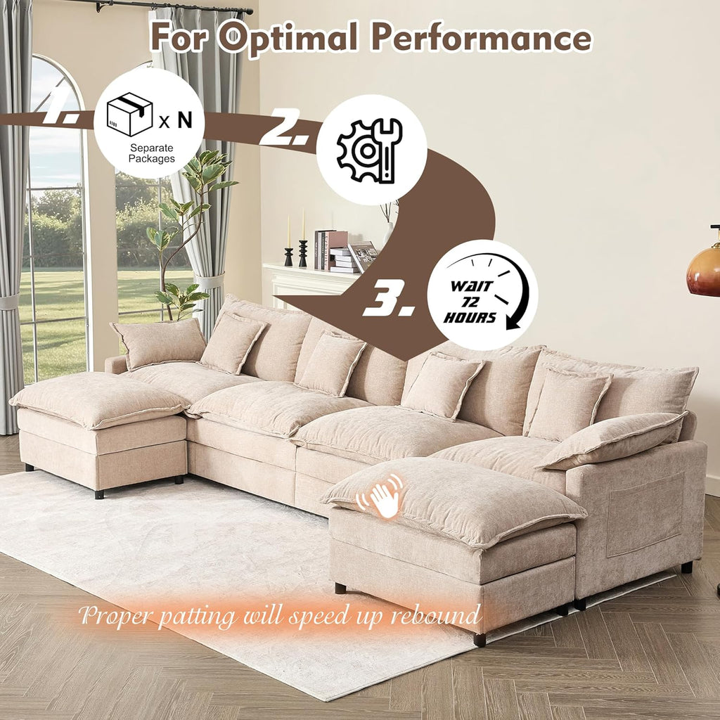 108" U-shaped sofa modular sofa three-seater comfortable cloud sofa wourant
