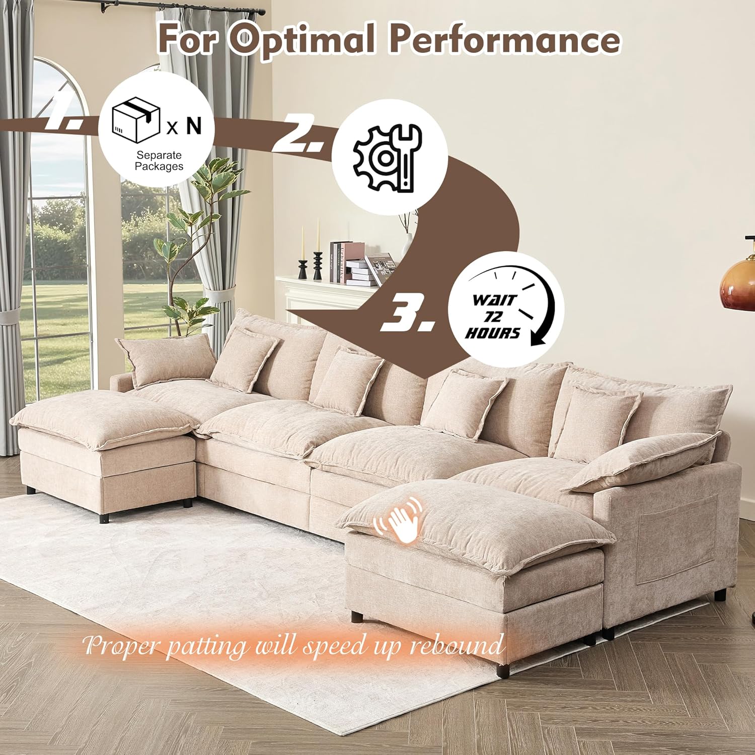 108" U-shaped sofa modular sofa three-seater comfortable cloud sofa wourant