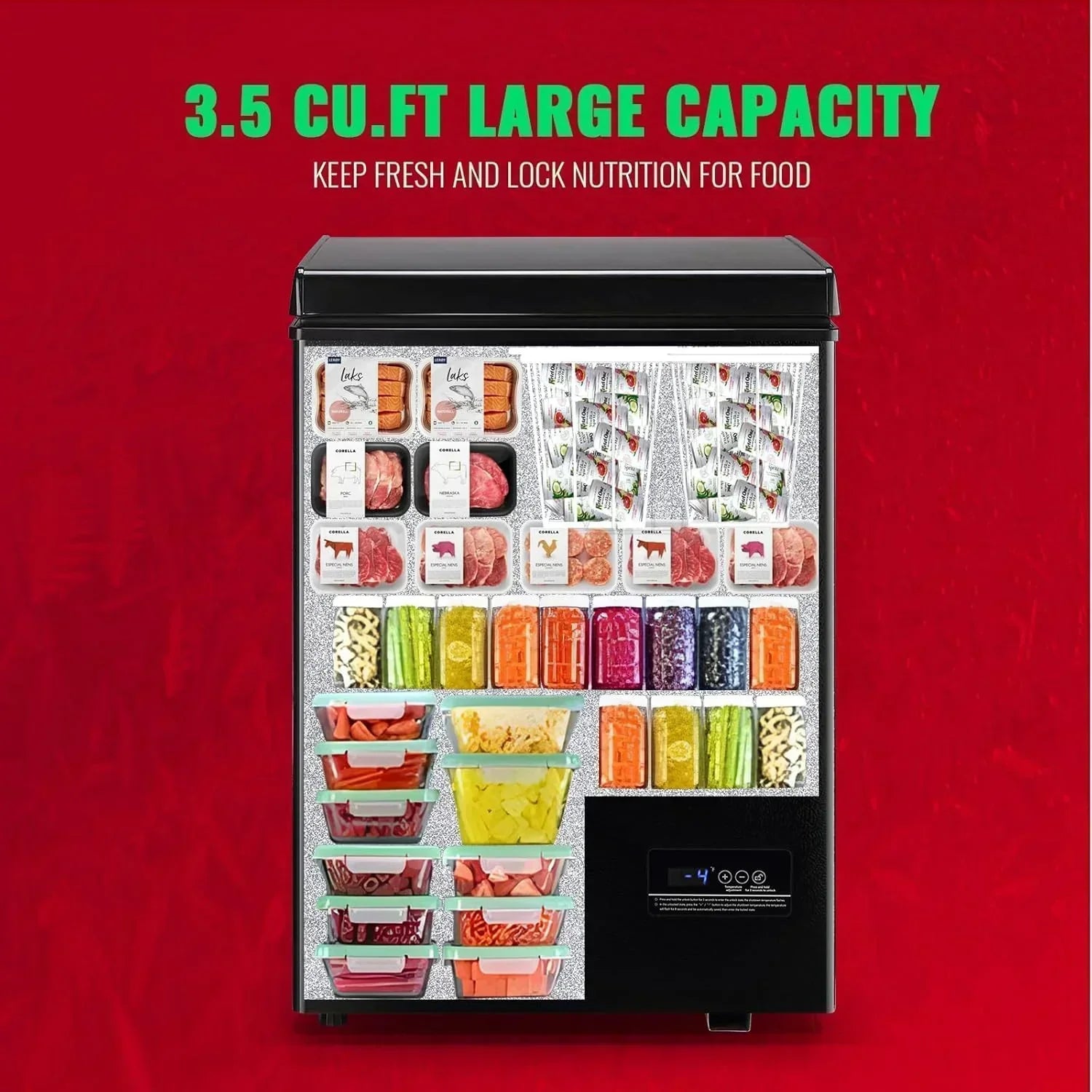 Chest Freezer 5.0Cubic Feet Deep Freezer Freestanding Freezers 2 Removable Stainless Steel Basket wourant