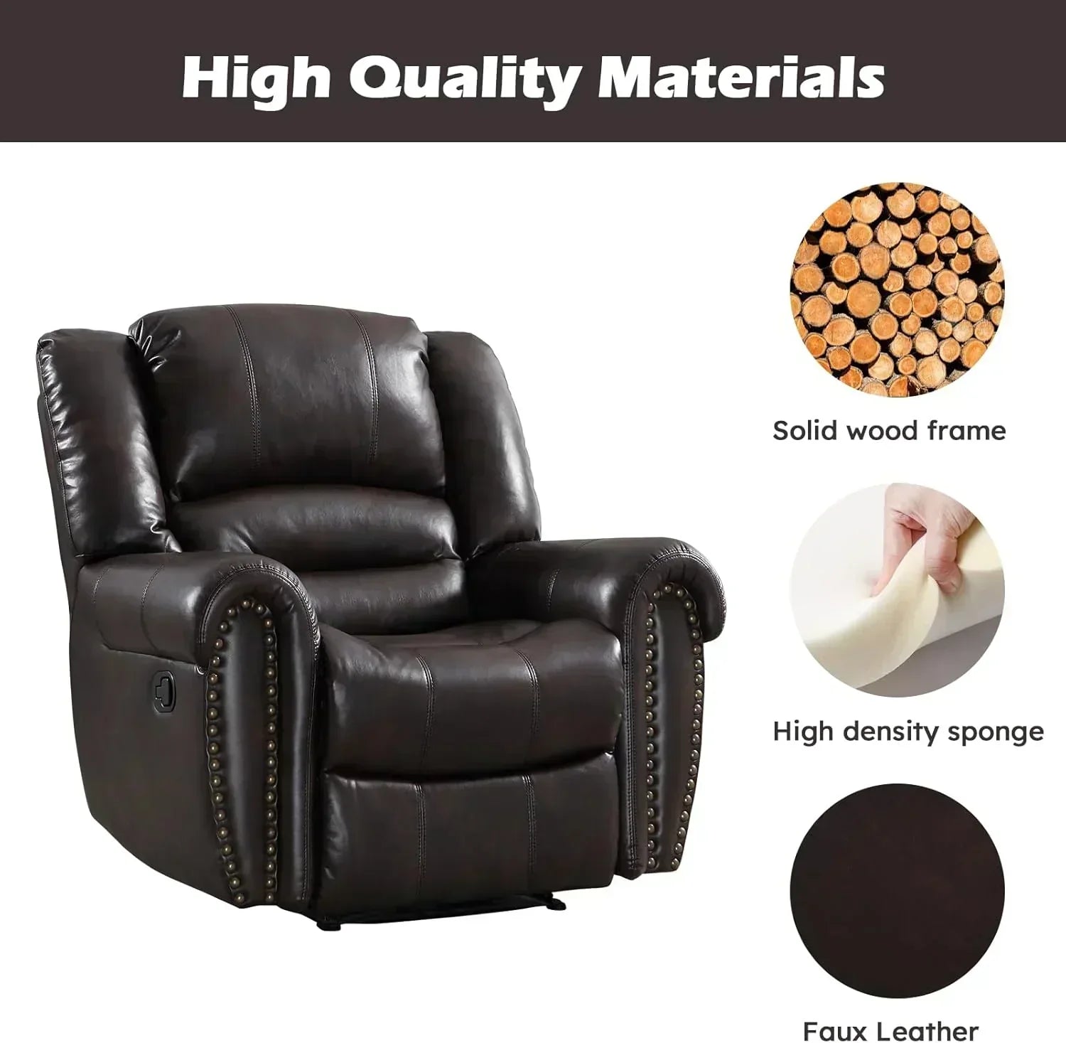 Leather recliner classic traditional manual recliner single sofa for living room wourant