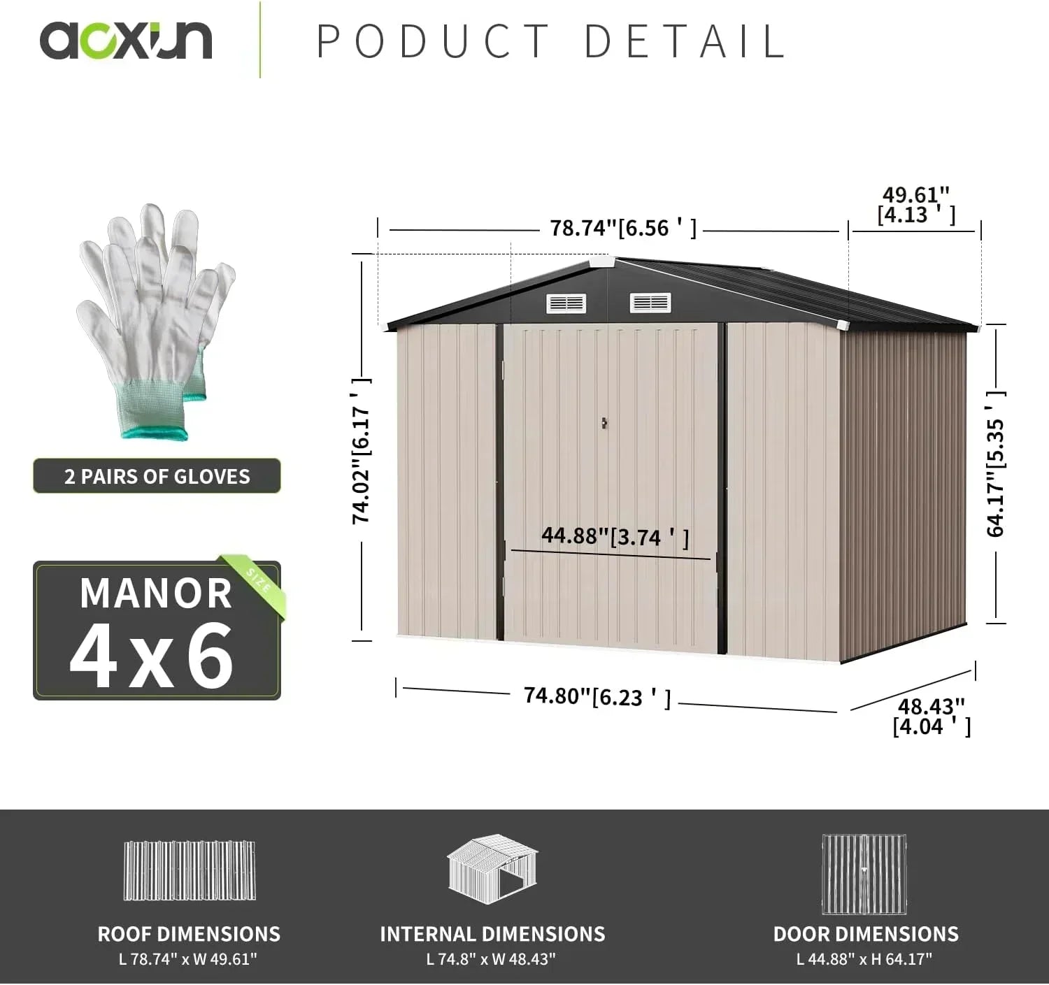 Aoxun 12x10 FT Shed Metal Outdoor Waterproof Storage Shed Steel Utility Garden Tool Shed wourant