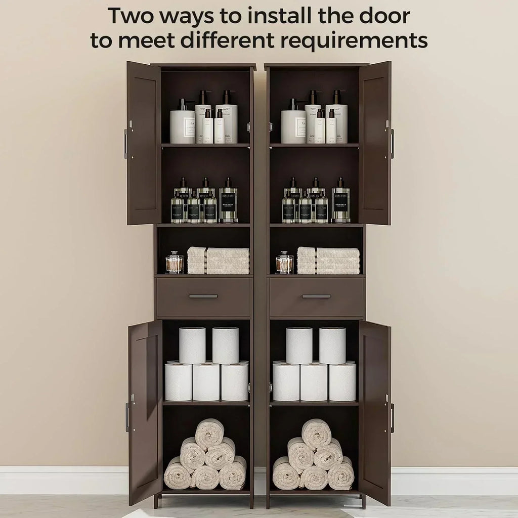 Homhedy 67" H Tall Bathroom Storage Cabinet with 2 Barn Doors and 1 Drawer Narrow Storage Unit wourant