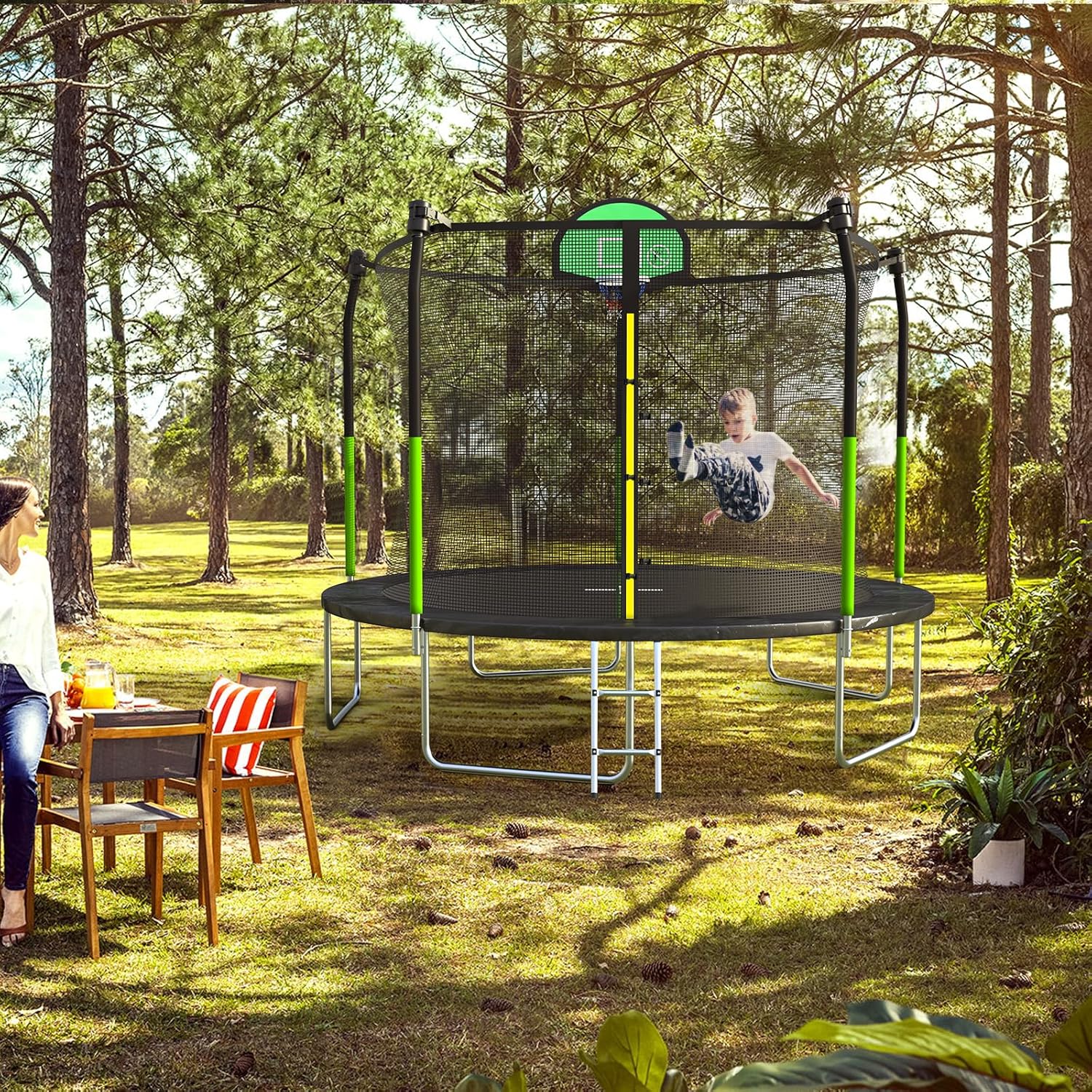 AOTOB 8FT 10FT 12FT 14 FT 15FT Trampoline with Safety Enclosure Net Outdoor Trampoline wourant