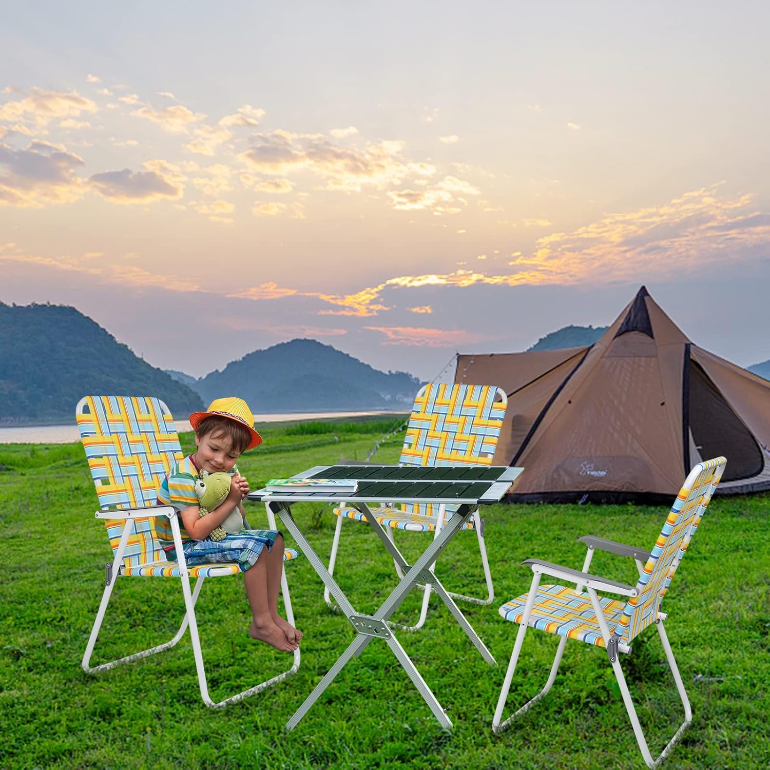 VINGLI Patio Lawn Webbed Folding Chairs Set of 2 Outdoor Beach Portable Lawn Chair wourant