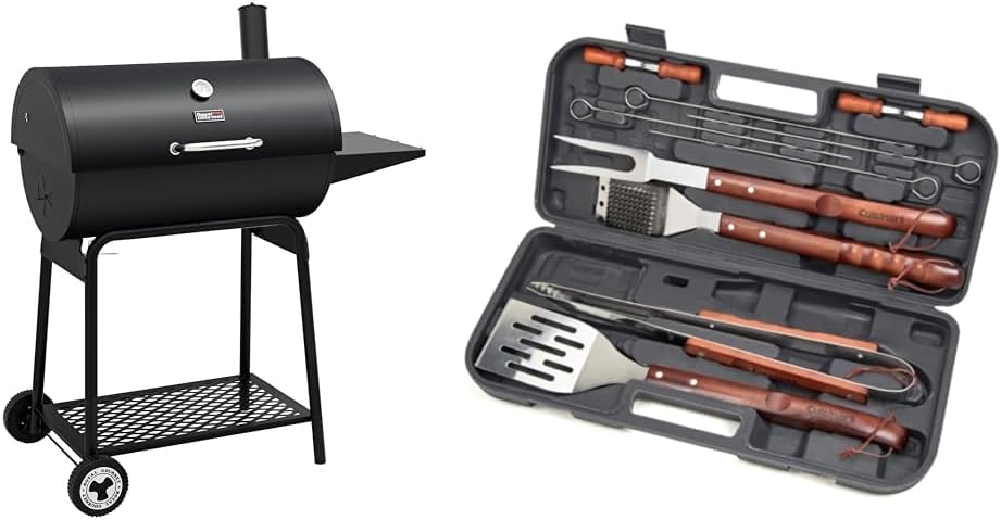 Royal Gourmet CC1830 30 Inch Barrel Charcoal Grill with Side Table Outdoor BBQ Grill  for Backyard wourant
