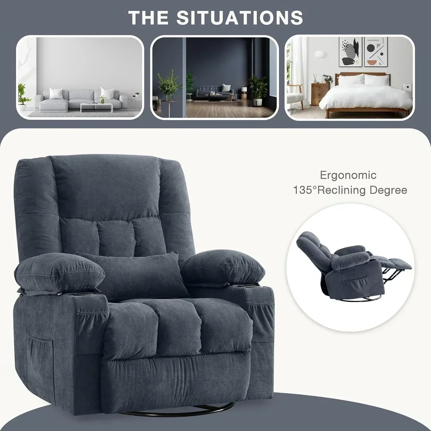 Massage rotating rocking lounge chair with vibration massage and calorie metering functions wourant