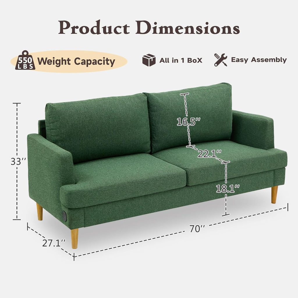 Loveseat Sofa Couch for Living Room with USB Type C Ports Dark Gray Upholstered Small Couches wourant