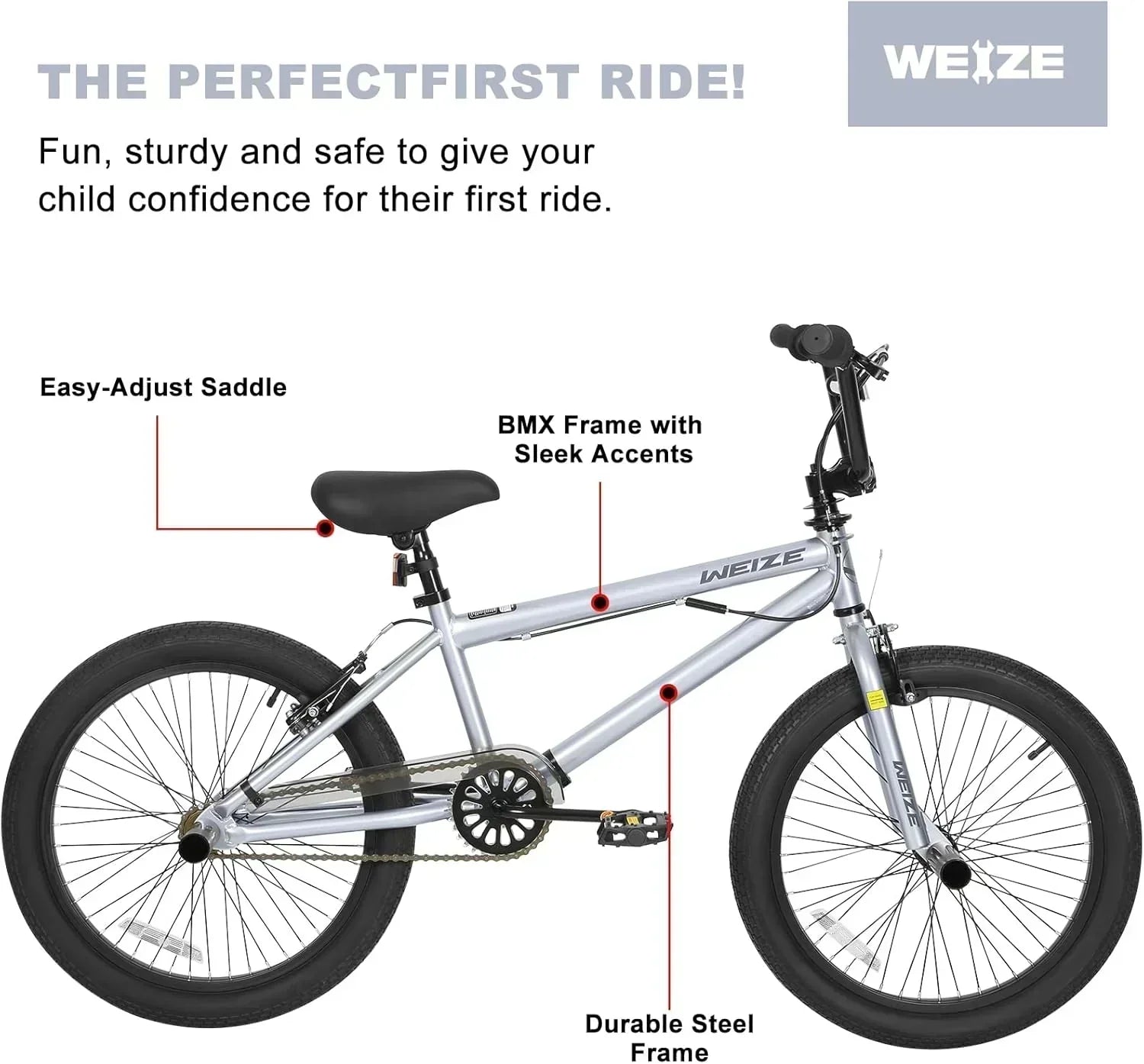 WEIZE Freestyle BMX Bicycle 20 Inch Stunt Bike for Kids and Adults Men and Women High Strength wourant