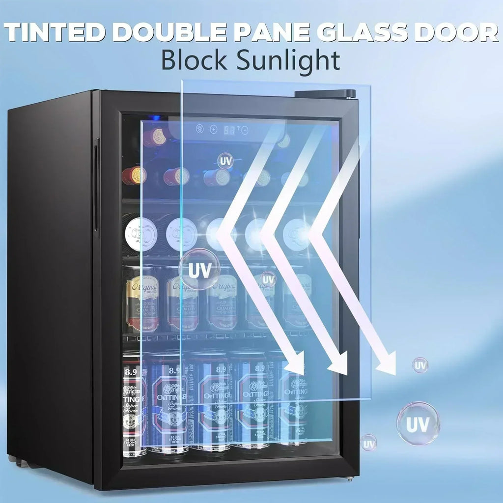 Mini Fridge 130 Can Beverage Refrigerator Cooler Drink Fridge Adjustable Temperature Control wourant