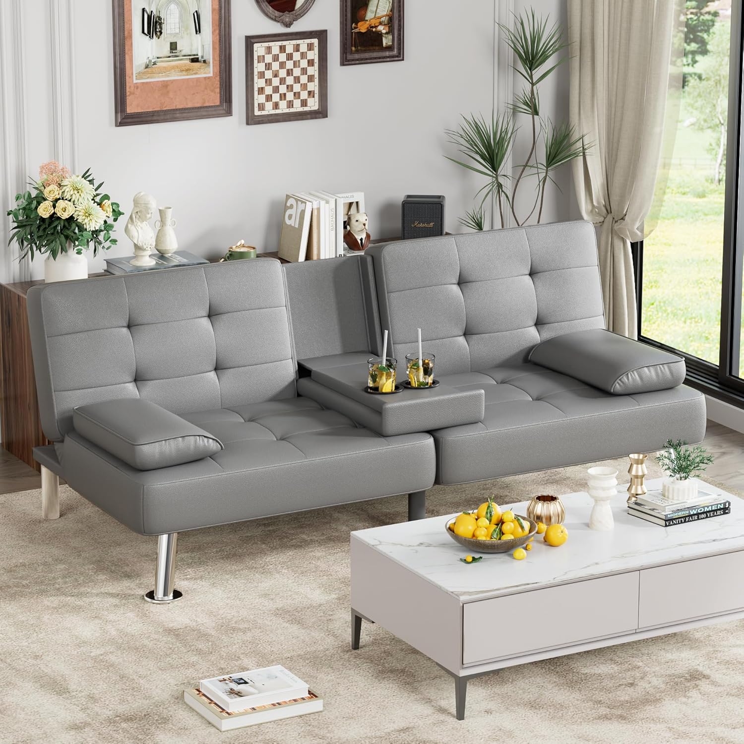 Homall Futon Sofa Bed Leather Futon Couch with Armrests Adjustable Recliner Sleeper Sofa Bed wourant