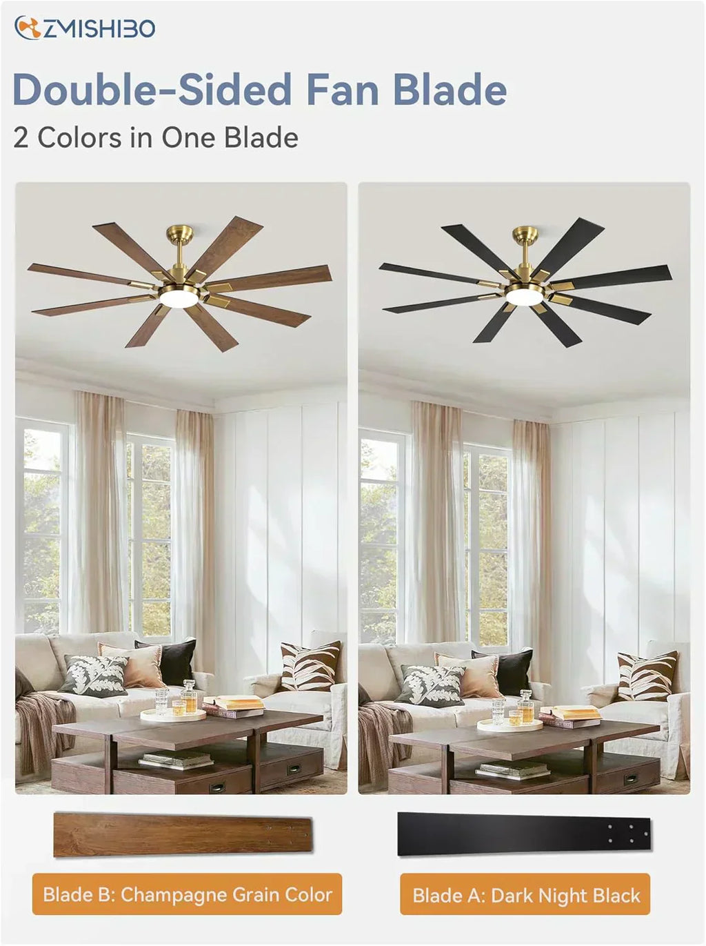 Zmishibo 72-inch large ceiling fan with lighting and remote indoor/outdoor wourant