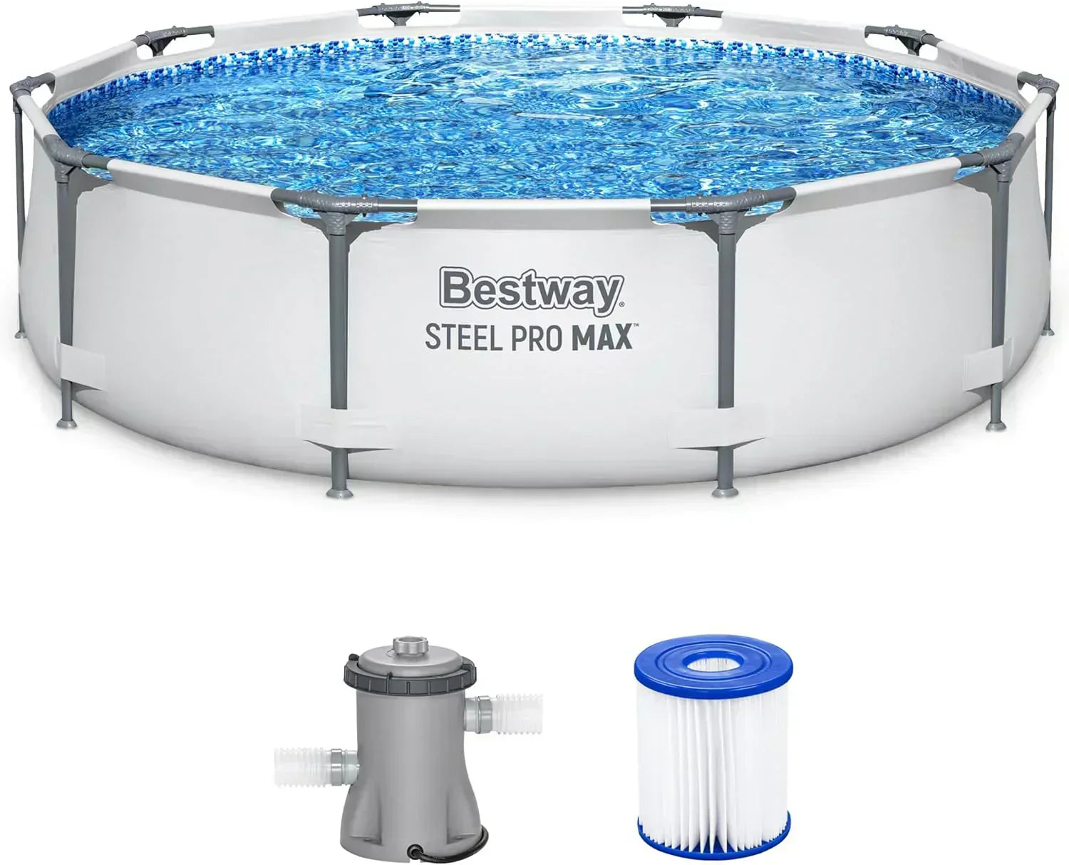 Steel Pro MAX 10 Foot x 30 Inch Round Metal Frame Above Ground Backyard Swimming Pool Set wourant