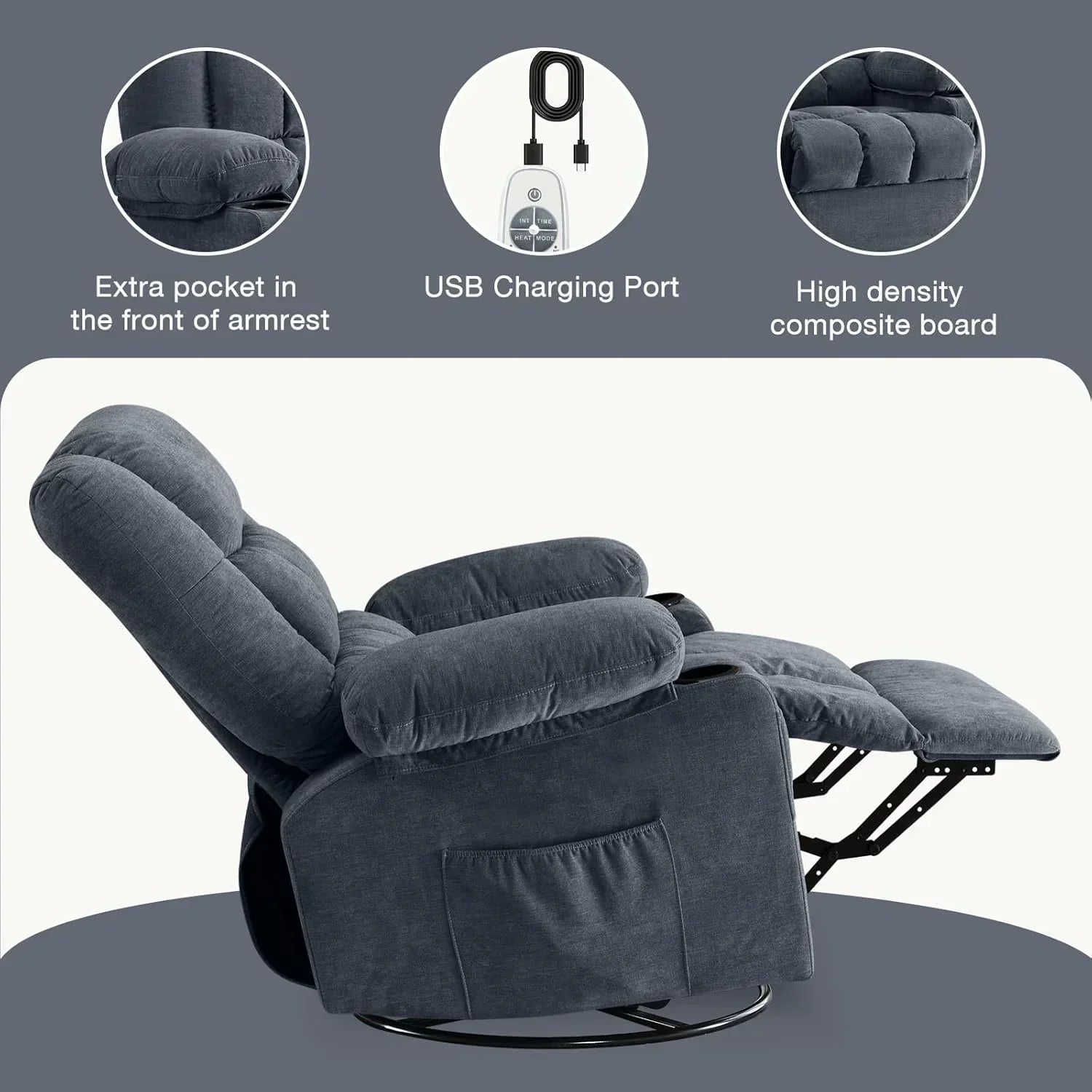 Massage rotating rocking lounge chair with vibration massage and calorie metering functions wourant
