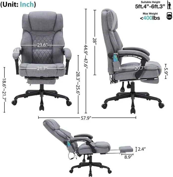 Massage Office Chair with Footrest 6 Point Vibration and Heating Home Office Desk Chair wourant