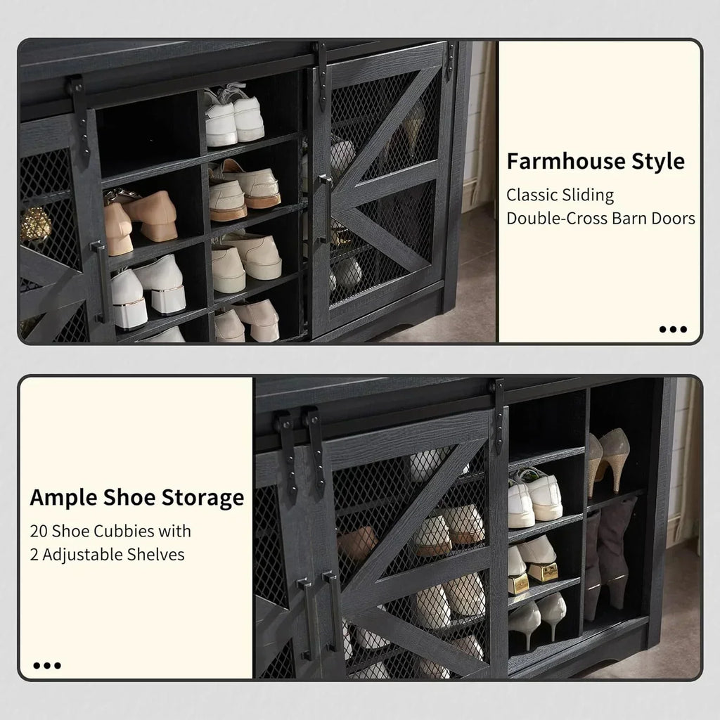 JXQTLINGMU 59-inch Farmhouse Foyer Tree Shoe Storage Entryway Bench Foyer Coat Rack Cabinet wourant