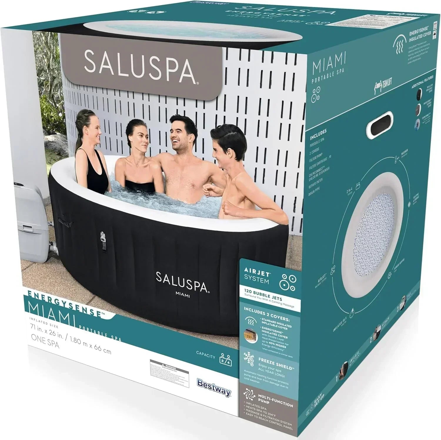 Bestway SaluSpa Miami EnergySense AirJet Inflatable Hot Tub Spa 71" x 26" Portable Hot Tub wourant