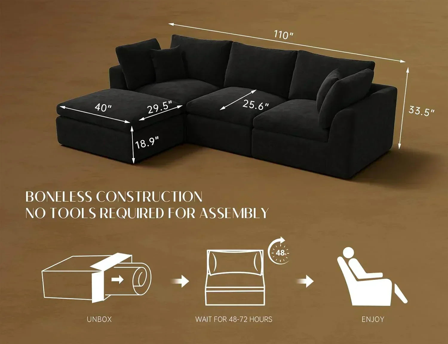110 inch cloud sectional sofa for living room convertible L-shaped sofa 3 seater sectional sofa wourant