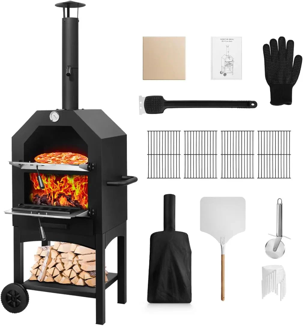 EDOSTORY Outdoor Pizza Oven Wood Fired for Outside Patio Maker With Stone Peel Grill Rack wourant