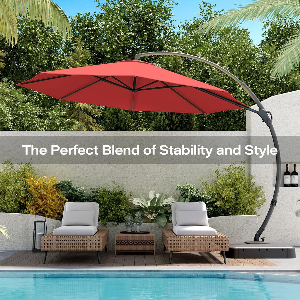 LAUSAINT HOME Outdoor Patio Umbrella with Base included 11 FT Deluxe Curvy Cantilever Umbrella wourant