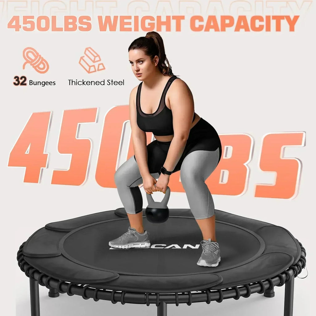 BCAN 450/550 LBS Foldable Mini Trampoline Fitness Trampoline Bungees Adjustable Foam Handle wourant