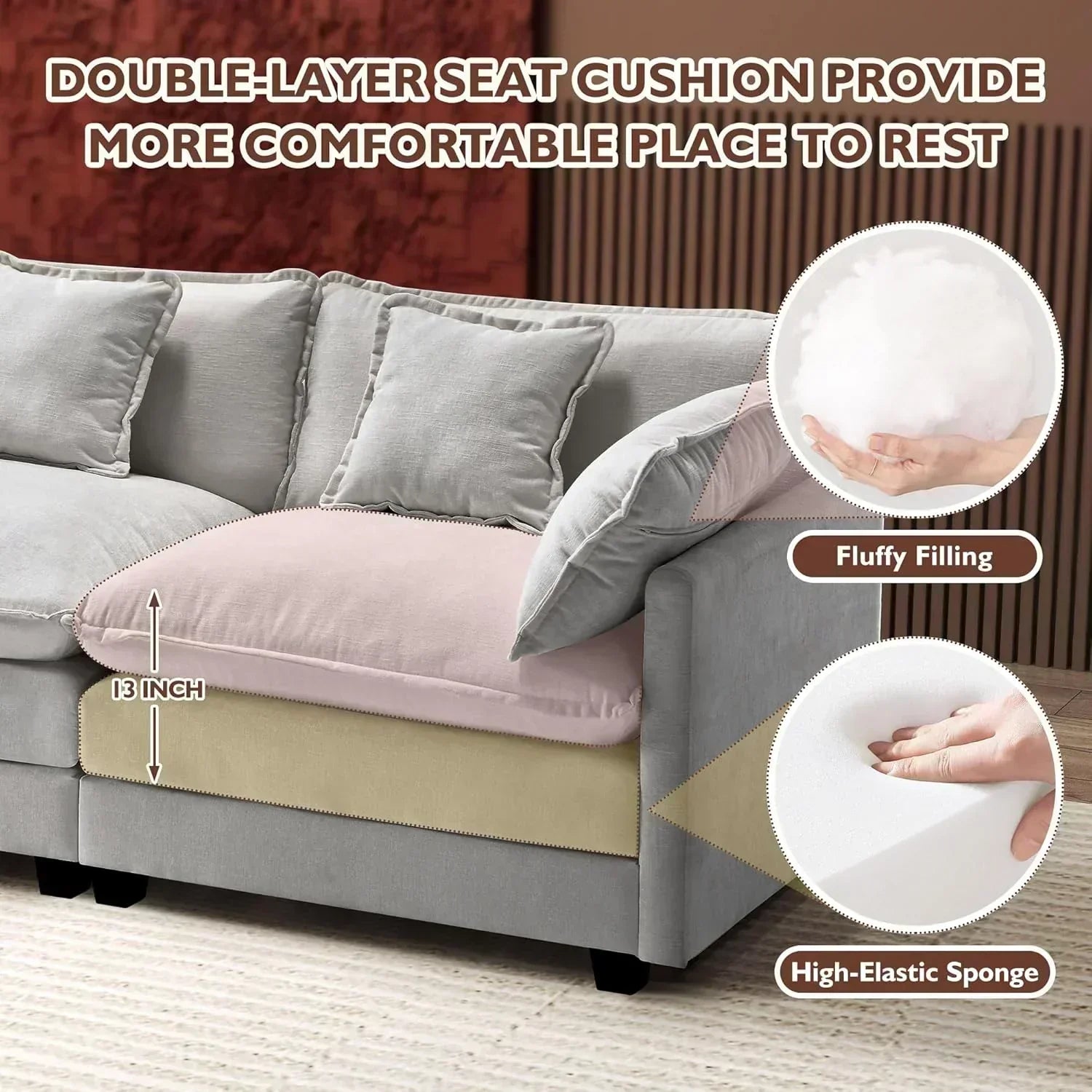 111.4 Inch L Shaped Modern Sofa Modular Cloud Sofa with Ottoman 4 Seater Chenille Deep Seat Sofa wourant