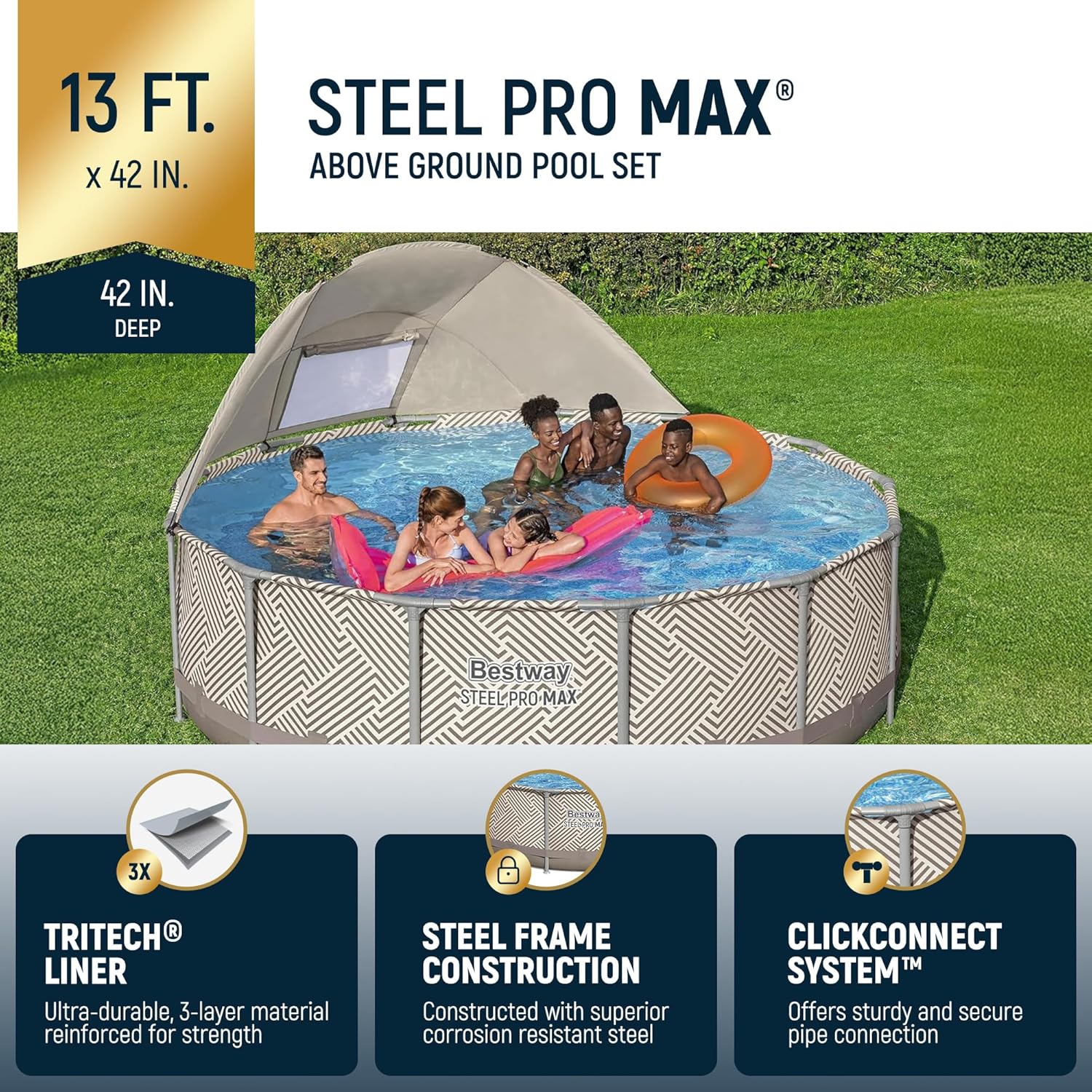 Power Steel Round Above Ground Outdoor Backyard Swimming Pool Set 1,000 GPH Filter Pump wourant