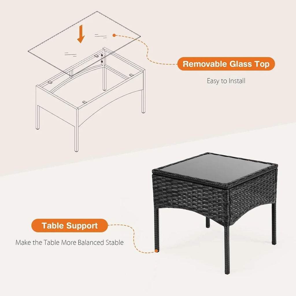 Sweetcripy Patio Furniture Set 3 Pieces Outdoor Furniture with Soft Cushion and Glass Table wourant