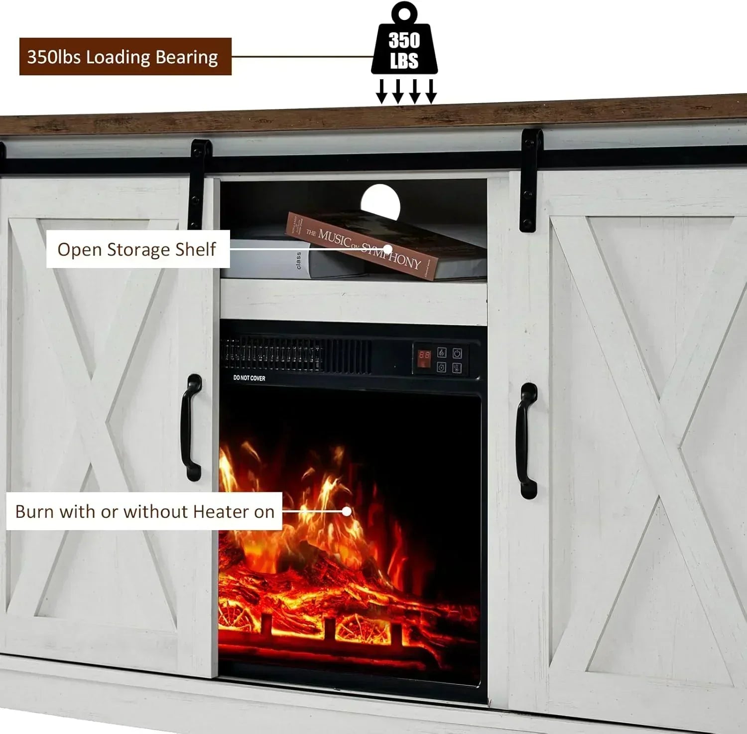 AMERLIFE Fireplace TV Stand with Sliding Barn Door  Farmhouse 63" Fireplace Entertainment Center wourant