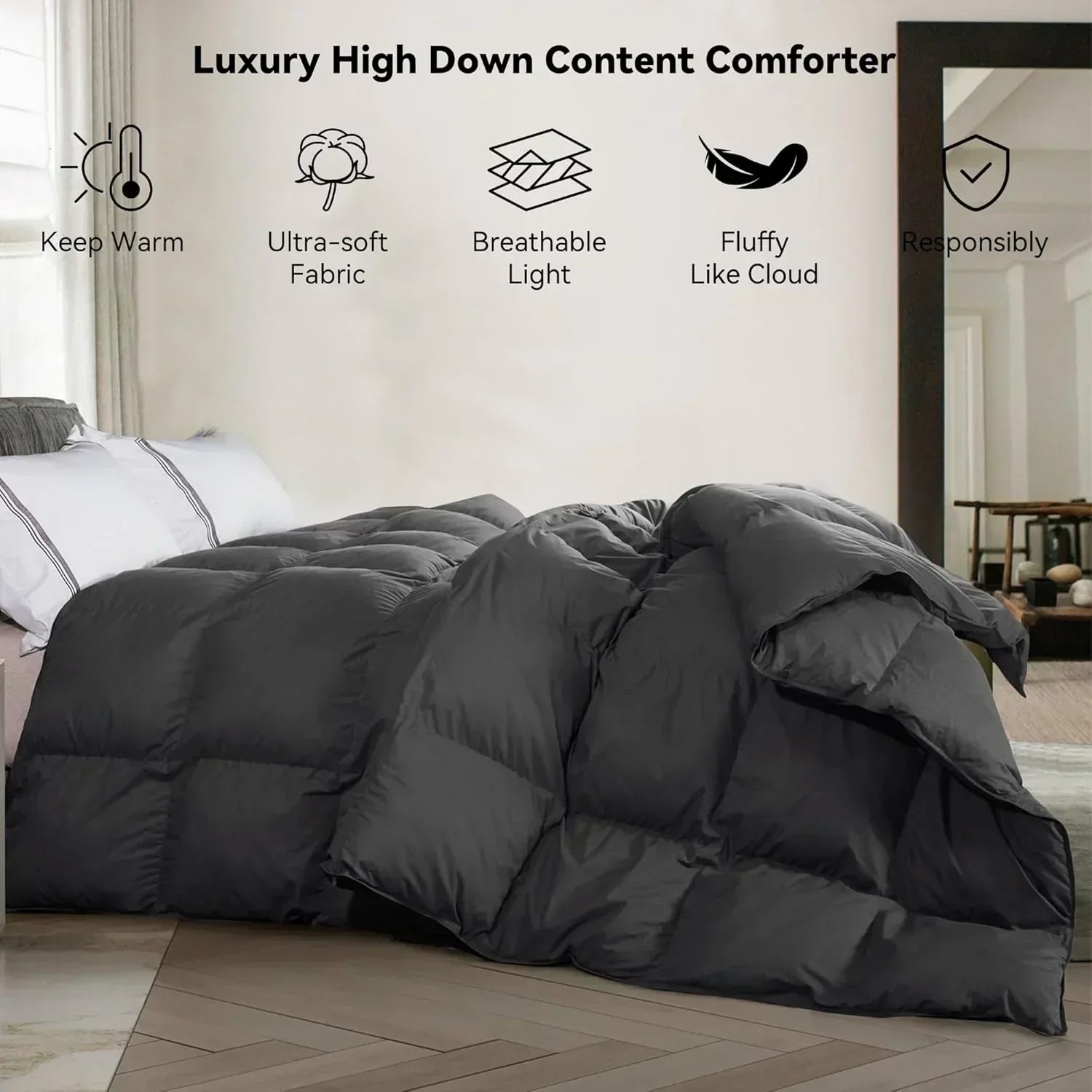 Premium Down Comforter 3D Baffle Box Design wourant