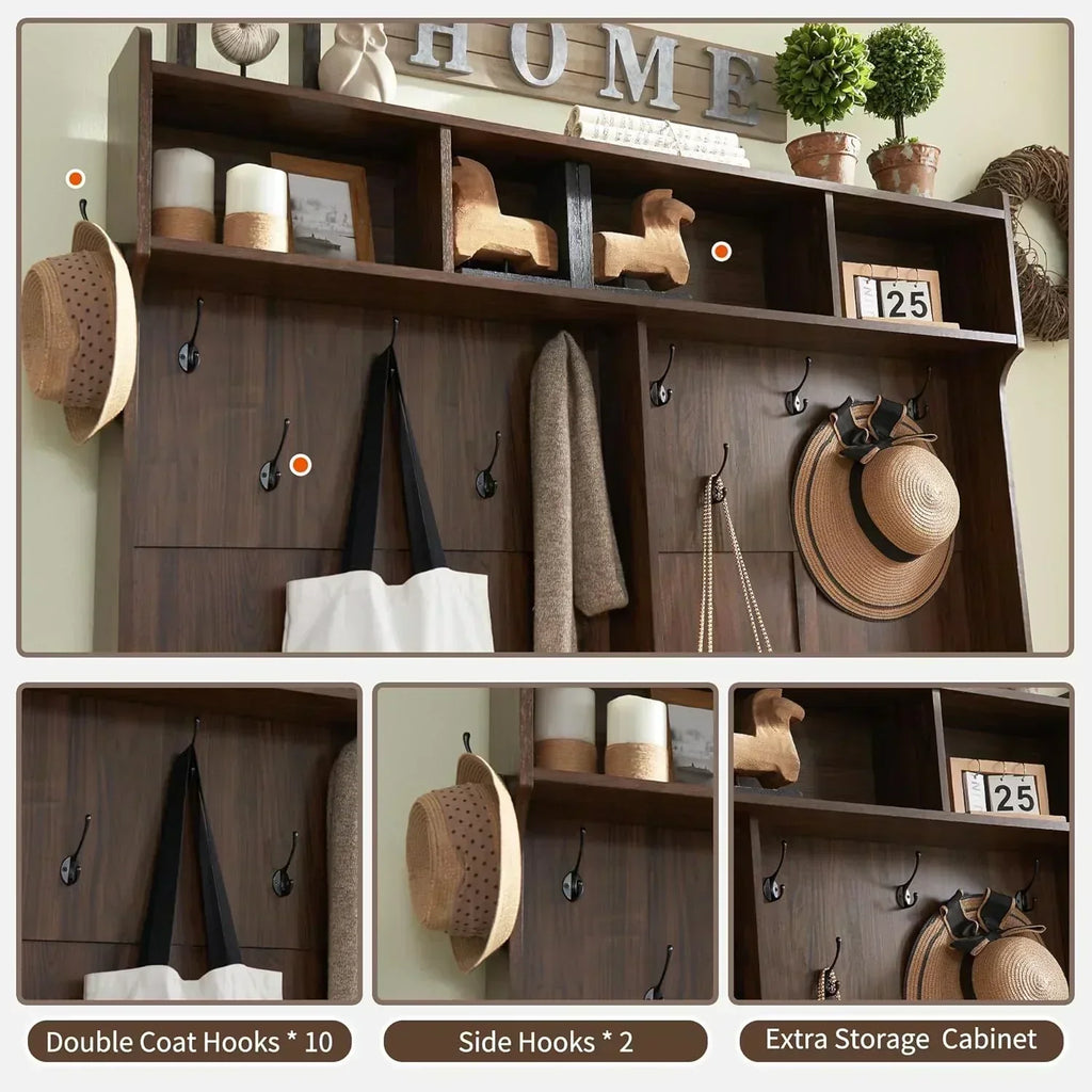 JXQTLINGMU 59-inch Farmhouse Foyer Tree Shoe Storage Entryway Bench Foyer Coat Rack Cabinet wourant