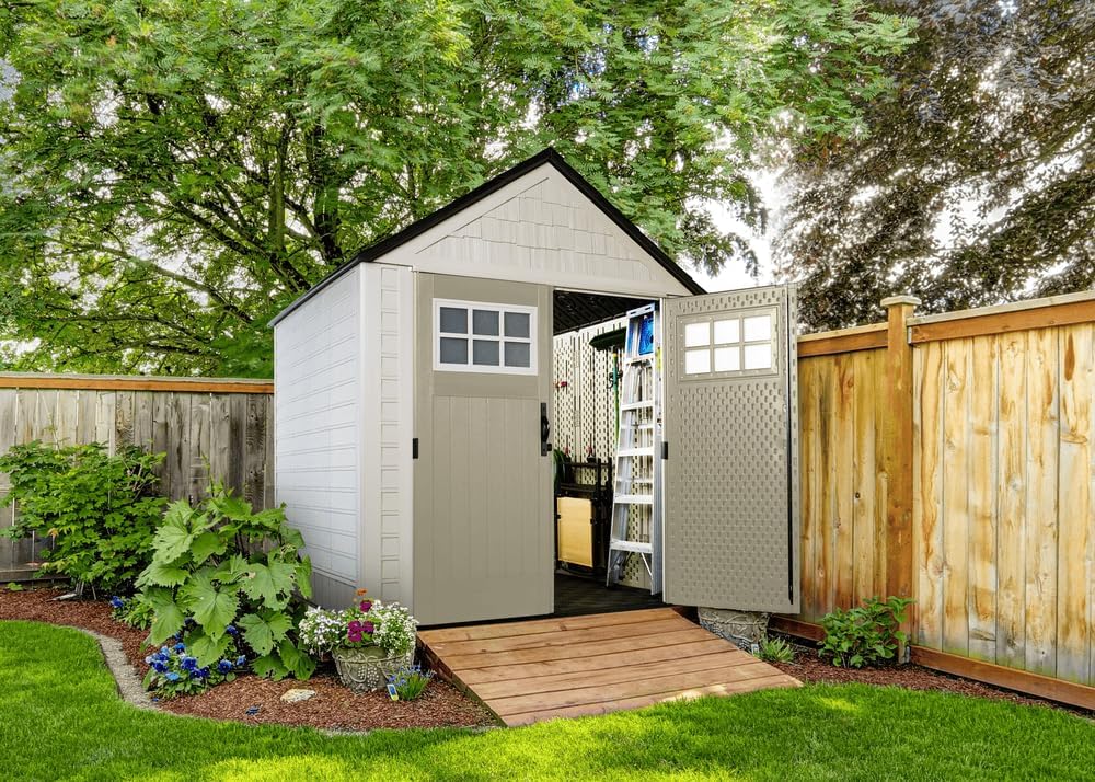 Rubbermaid Resin Outdoor Storage Shed With Floor Weather Resistant Gray Organization for Home wourant