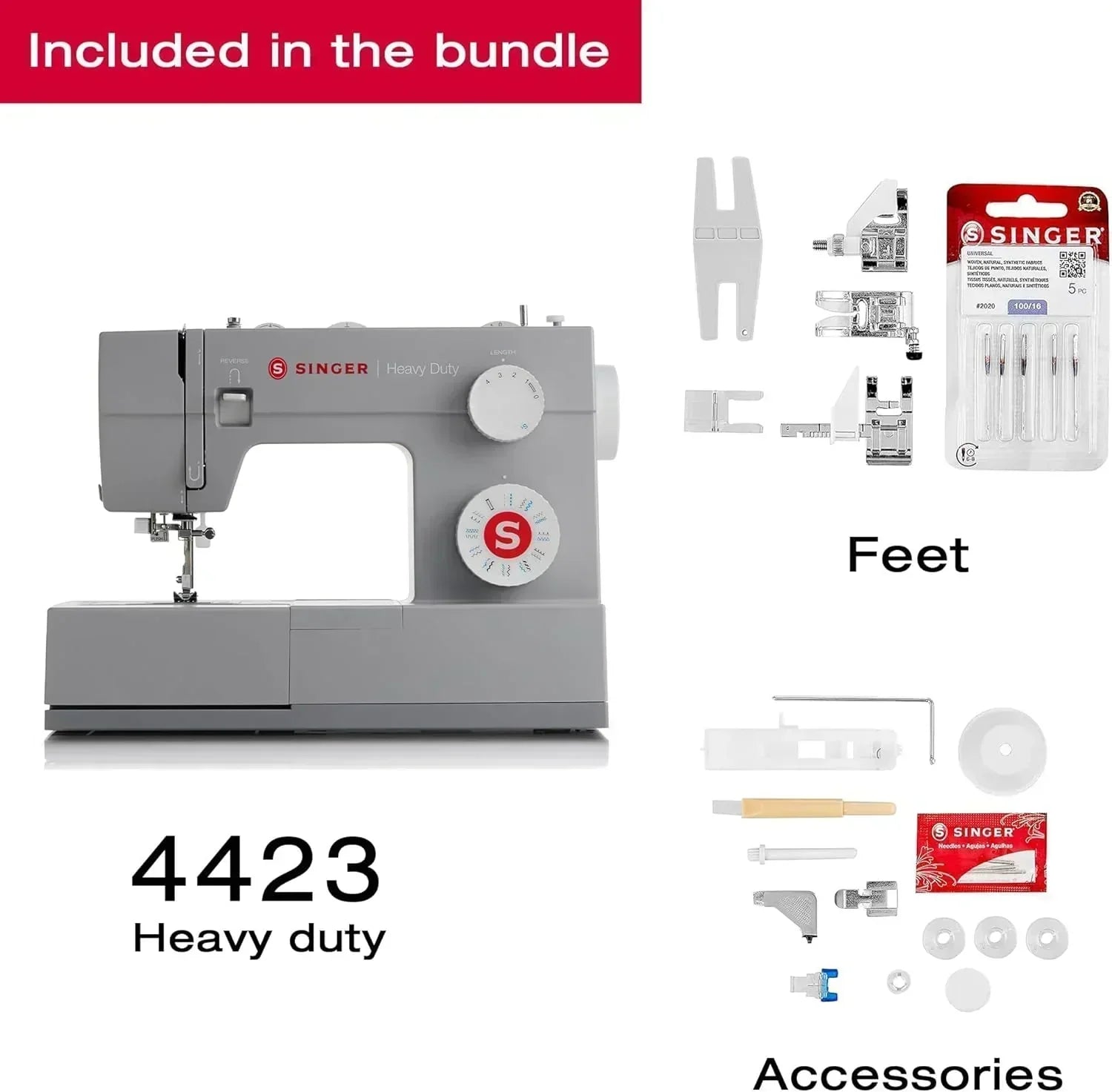 Heavy-Duty 4423 High-Speed Sewing Machine Includes Accessory Kit 97 Stitches One-Step Buttonhole wourant