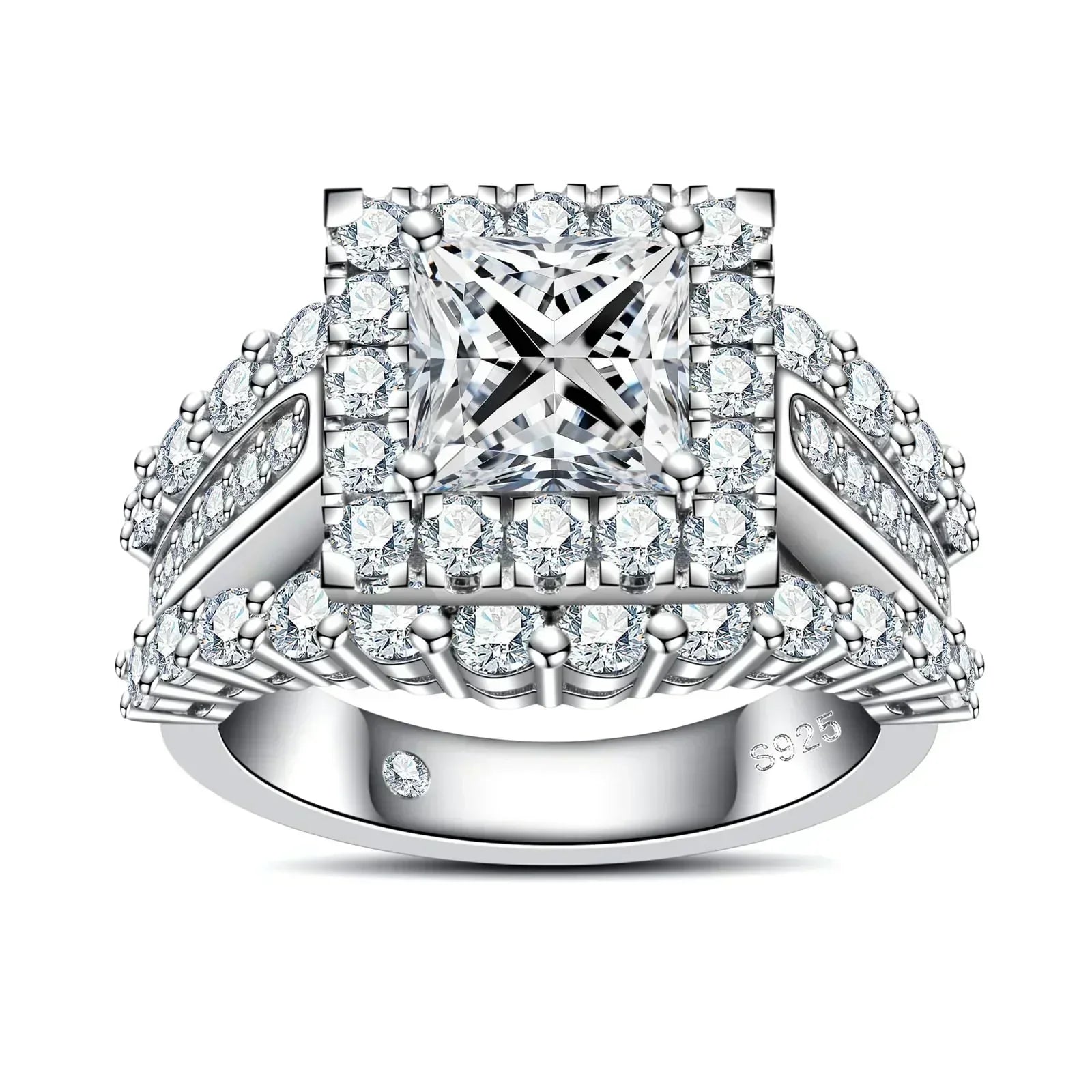 Princess Cut Moissanite Engagement Rings 3.884cttw(2CT Center Stone) D Color VVS1 wourant