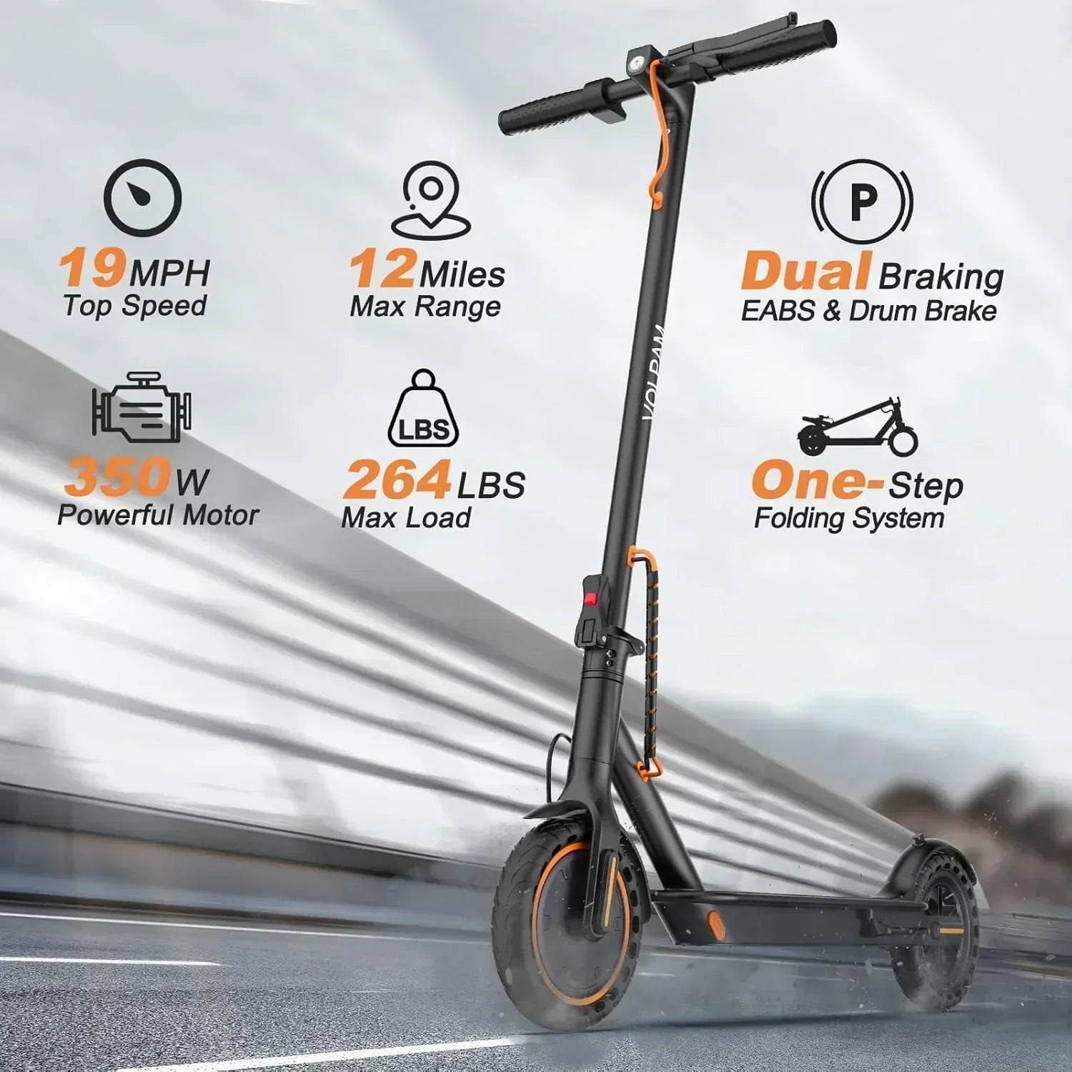 Volpam electric scooter Powerful electric motor Solid tires 28/21/12 mile range wourant
