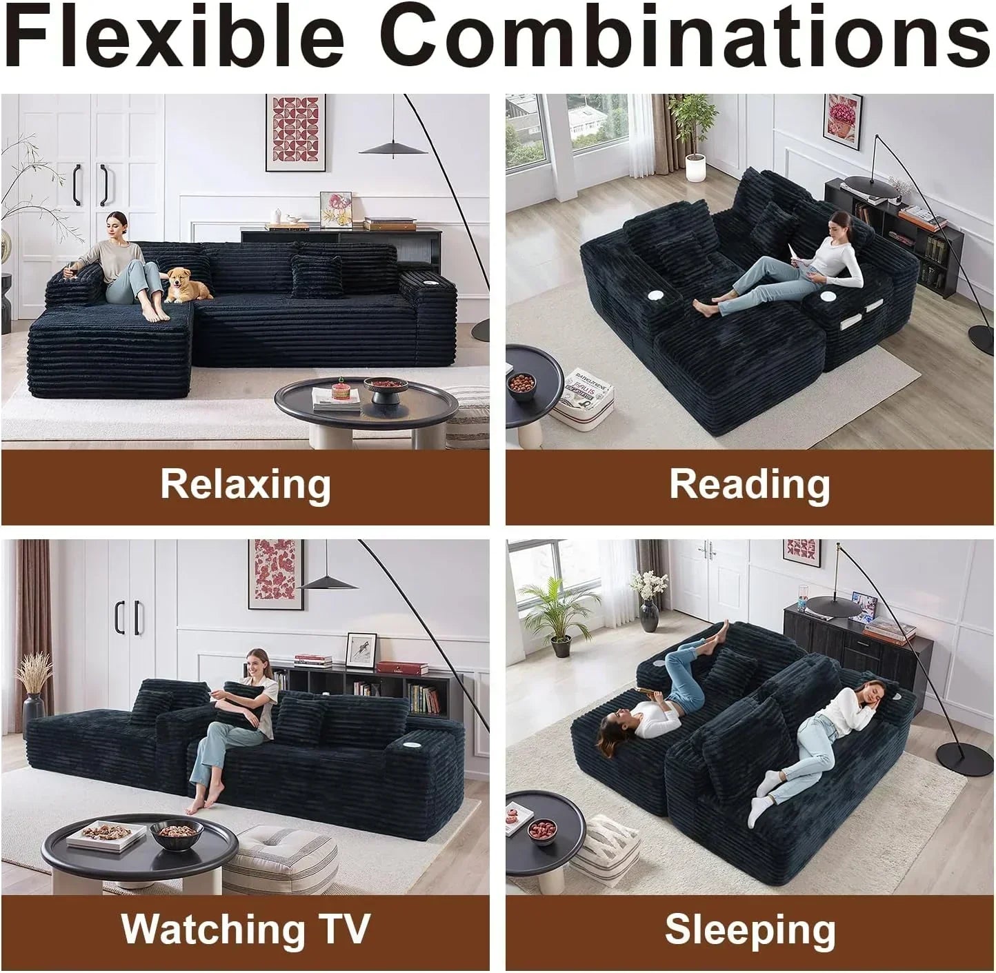 Cloud Sectional Couch with L Shape Chaise Modern Modular Sofa with Deep Seat Built in Cup Holder wourant